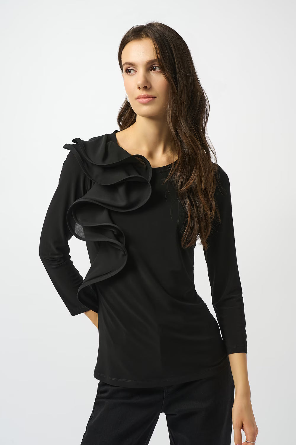 Ruffled Crew Neck Pullover