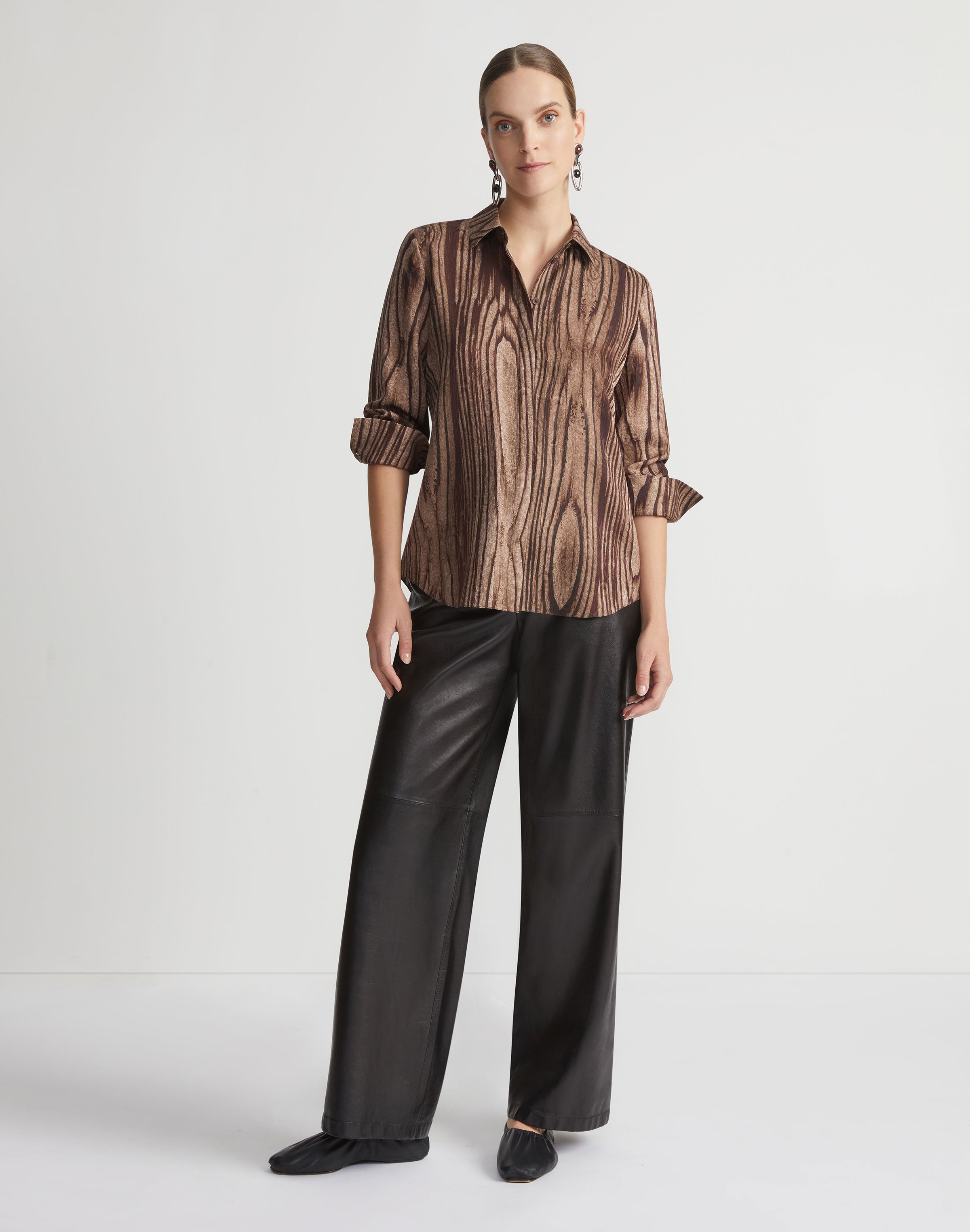 Wood Grain Print Silk Jacquard Button Blouse – Ballin's LTD