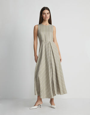 Stripe Linen Pleated Sleeveless Dress