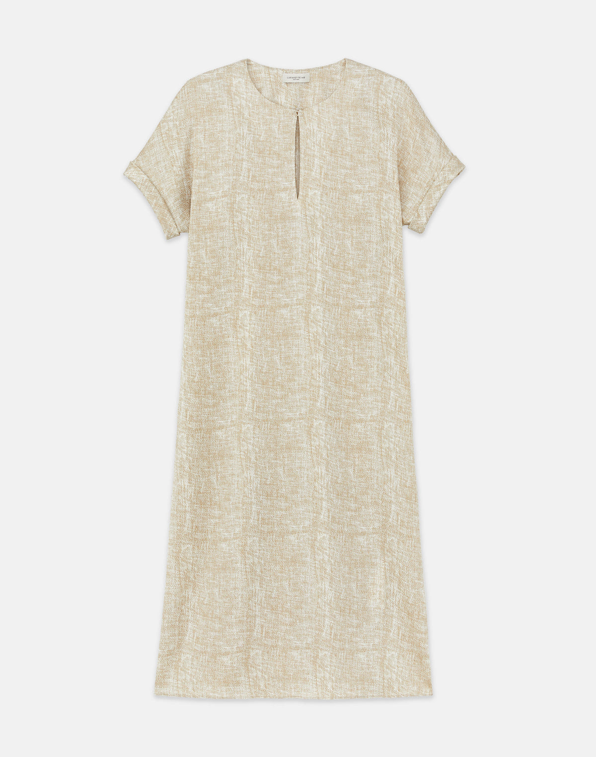 Burlap Print Crinkle Stretch Silk T-Shirt Dress