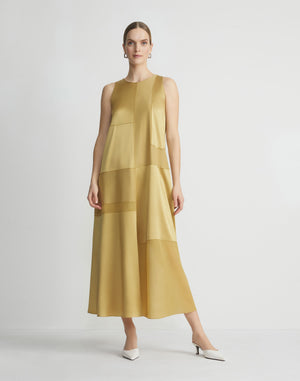 Silk Block Panel Sleeveless Dress