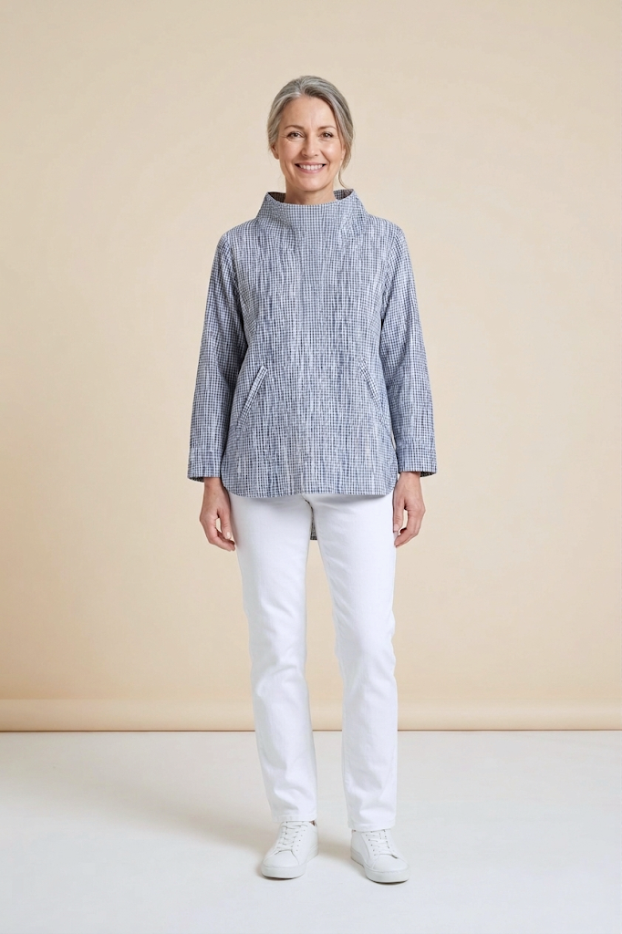 28" Funnel Collar Gingham Tunic