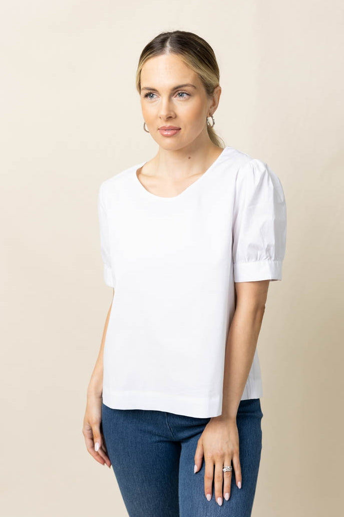 24" Round Neck Top with Short Gathered Sleeves Lilli Sucré