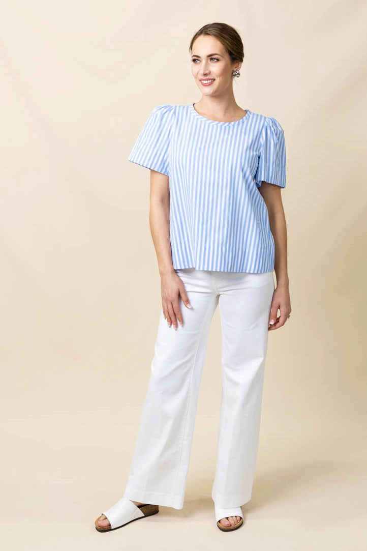 24" Short Sleeve Stripe Top with Back Buttons Lilli Sucré