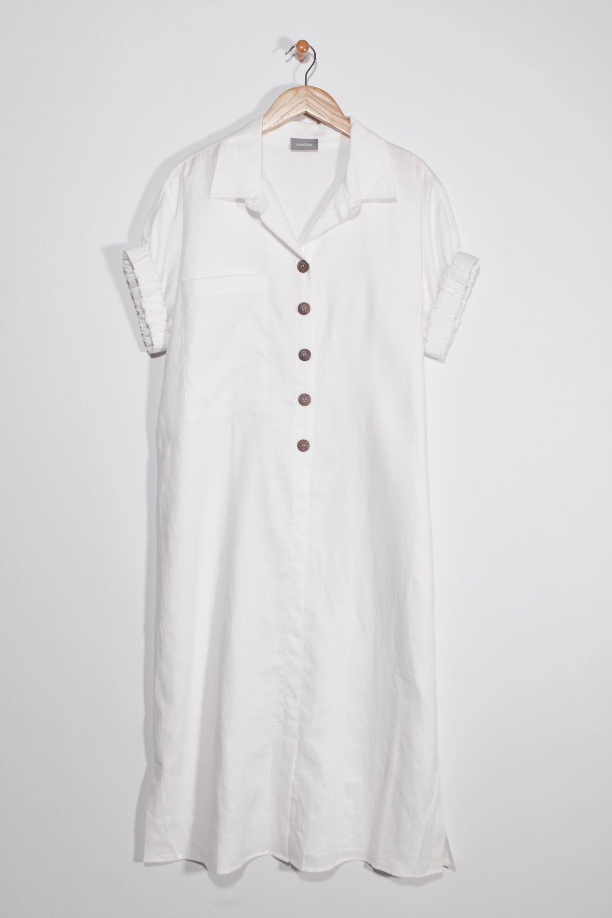 40" Shirt Collar Dress with Short Elastic Sleeves Amélline