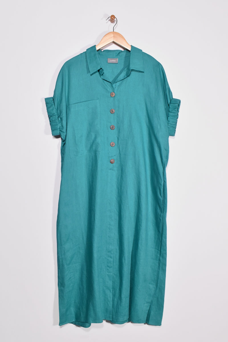 40" Shirt Collar Dress with Short Elastic Sleeves Amélline