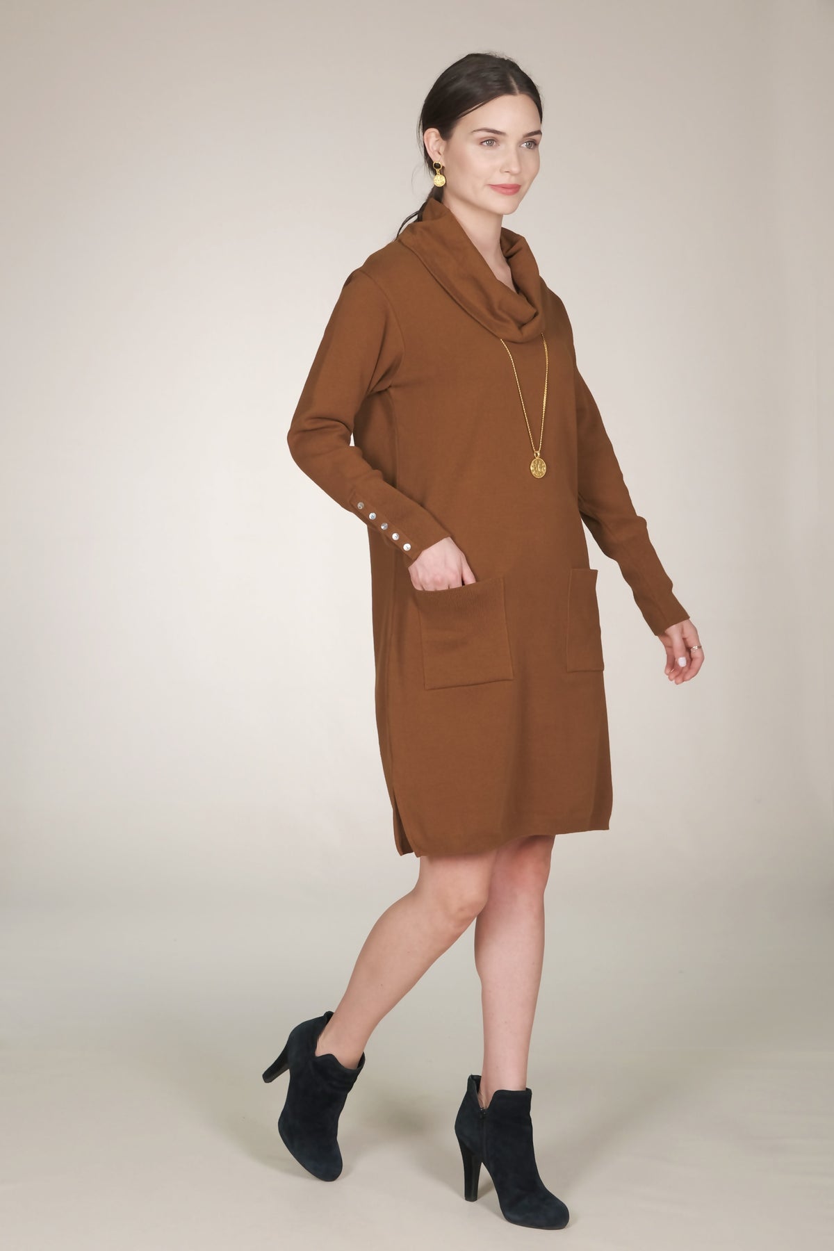 37” Long Sleeve Cowl Dress with Pockets New Orleans Knitwear