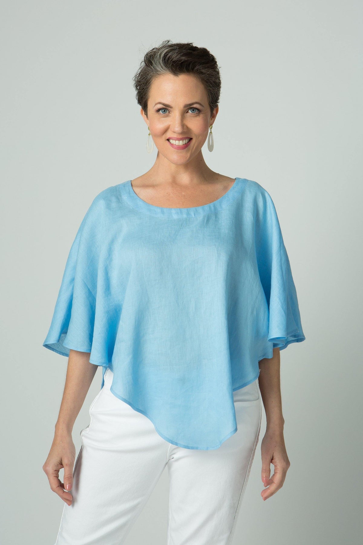 Linen Poncho with Studs Detail on Shoulders Amélline