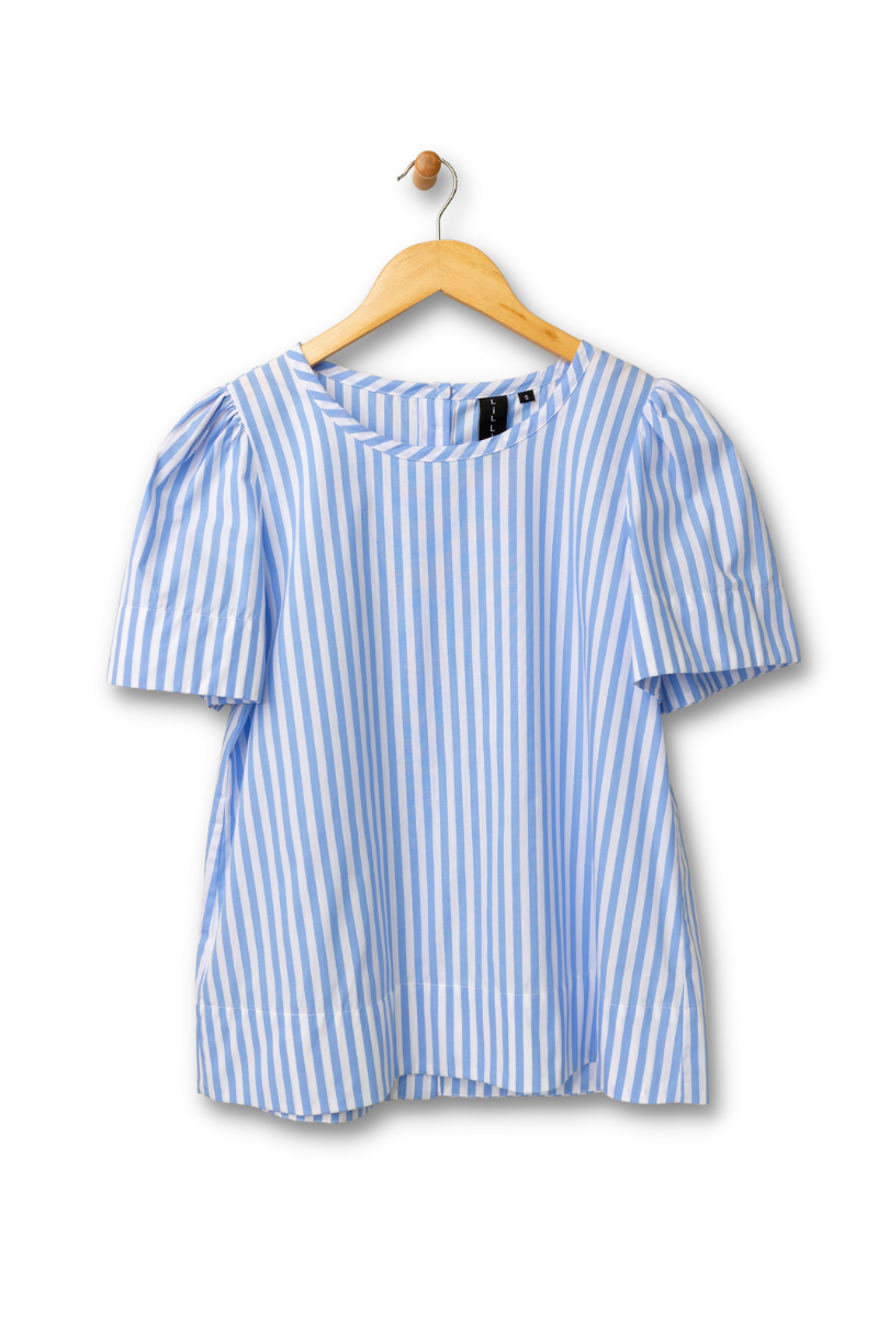 24" Short Sleeve Stripe Top with Back Buttons Lilli Sucré