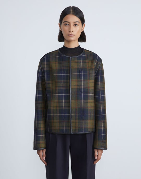 Tartan wool-blend blouson jacket